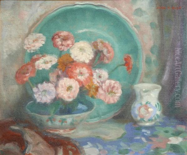 Still Life With Pink Flowers Oil Painting by John Hubbard Rich