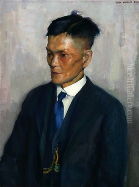 Chinese Man - White Collar Oil Painting by John Hubbard Rich