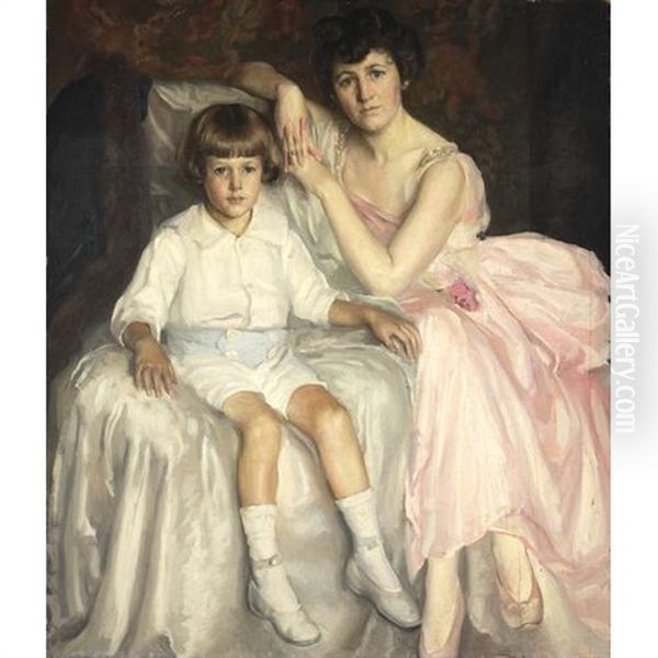 Ethel Rivers Hopkins And Son Lance Oil Painting by John Hubbard Rich