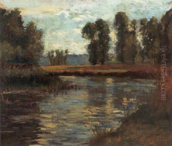 A Landscape With Stream, Moret, France Oil Painting by John Hubbard Rich