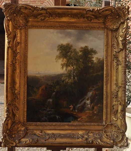 Paysages Animes De Personnages: Bergers Et Chasseurs (pair) Oil Painting by Alexandre Louis Marie Theodore Richard