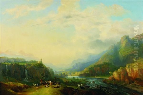 Romantische Landschaft Oil Painting by Alexandre Louis Marie Theodore Richard