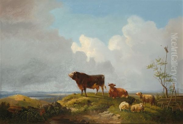 Morgen Auf Einer Hochalpe Kuhe, Schafe Und Ziege Auf Der Weide by Ernst Heinrich Richard