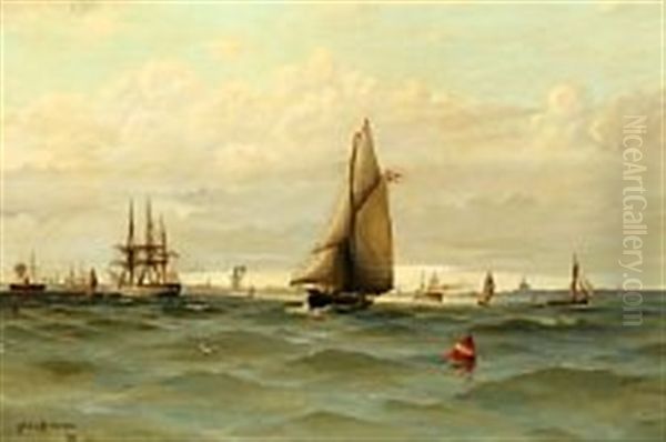 Several Ships On Copenhagen Roadstead Oil Painting by Ludvig Otto Richarde