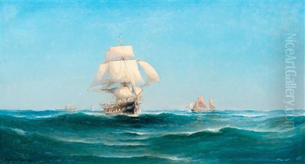 Ships At Sea Oil Painting by Ludvig Otto Richarde