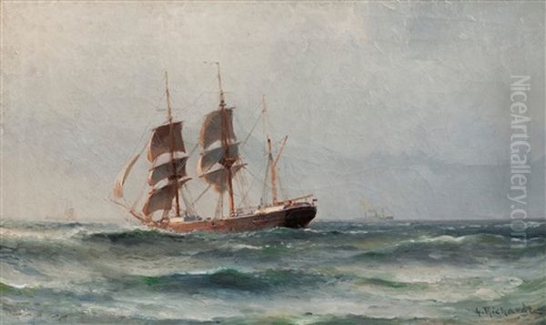 A Sailing Ship Oil Painting by Ludvig Otto Richarde