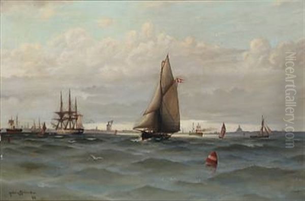 Several Ships On Copenhagen Roadstead by Ludvig Otto Richarde