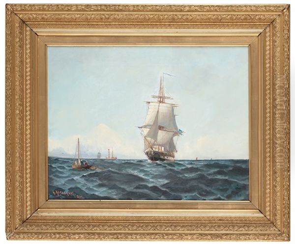 Svenskt Skepp Pa Oppet Hav Oil Painting by Ludvig Otto Richarde