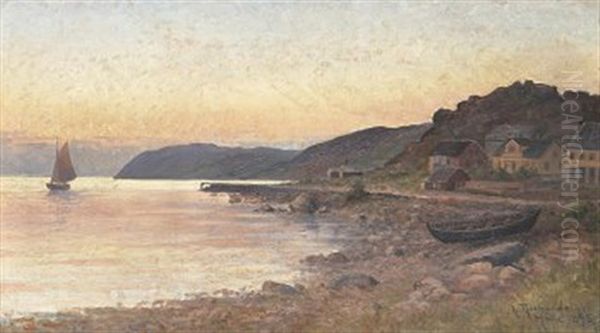 Strandmotiv Fran Molle Vid Solnedgang Oil Painting by Ludvig Otto Richarde