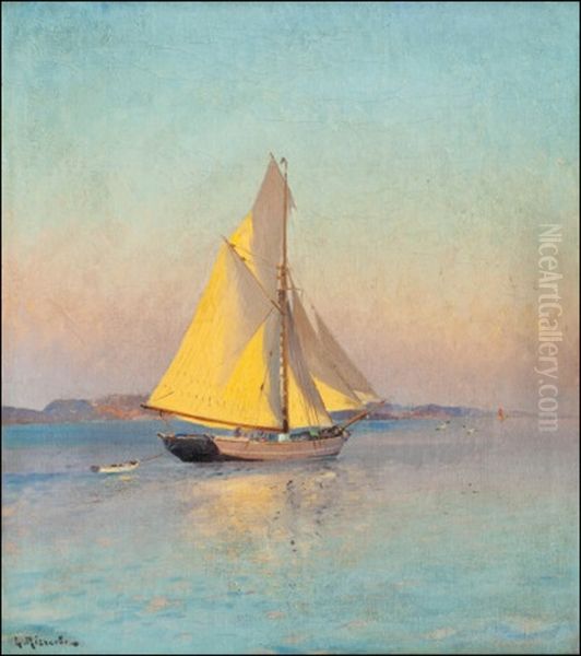 Sailing At Dusk Oil Painting by Ludvig Otto Richarde