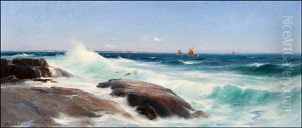 Sailing By The Coastline Oil Painting by Ludvig Otto Richarde