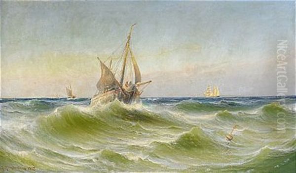 Fiskebatar Pa Boljande Hav Oil Painting by Ludvig Otto Richarde