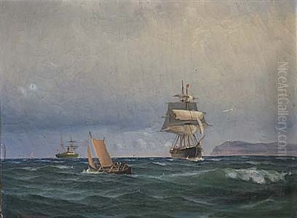 Skepp Pa Havet Oil Painting by Ludvig Otto Richarde