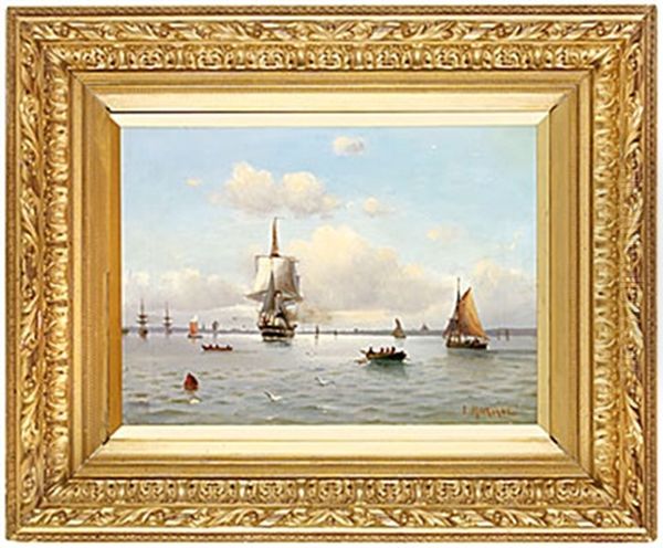 Fullriggare Pa Redden Oil Painting by Ludvig Otto Richarde