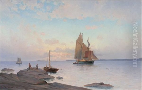 Kalastajia Rannalla Oil Painting by Ludvig Otto Richarde