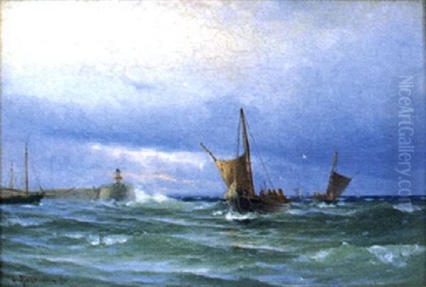 Fiskebatar Komma I Hamn, Molle Oil Painting by Ludvig Otto Richarde