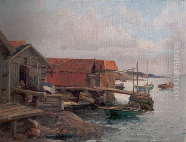 Fiskelage Pa Vastkusten Oil Painting by Ludvig Otto Richarde