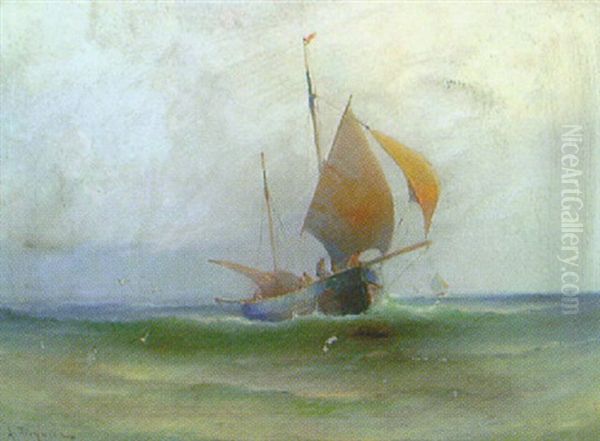 Fransk Fiskebat Oil Painting by Ludvig Otto Richarde