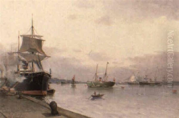 Ankrade Fartyg Pa Redden Oil Painting by Ludvig Otto Richarde