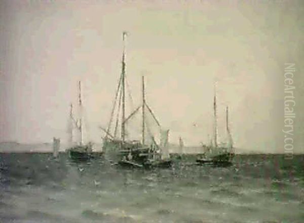 Marin Med Segelskutor Pa Reden Oil Painting by Ludvig Otto Richarde