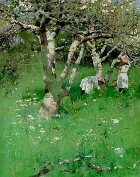 A Cornish Orchard Oil Painting by Frank Richards