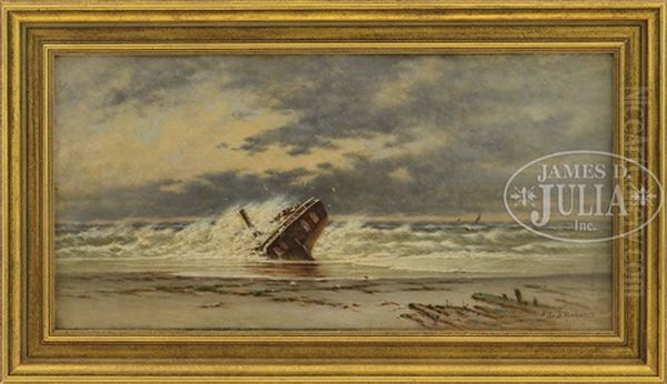 Shipwreck On Sandy Hook Beach, New Jersey Oil Painting by Frederick Debourg Richards