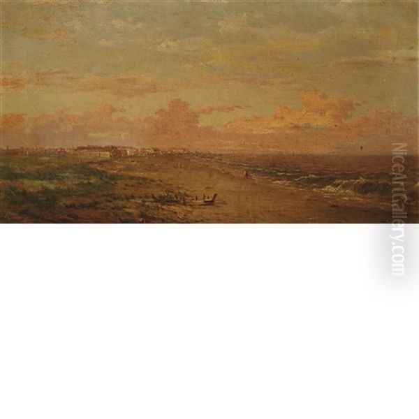 Extensive Shorescape (atlantic City, New Jersey) Oil Painting by Frederick Debourg Richards