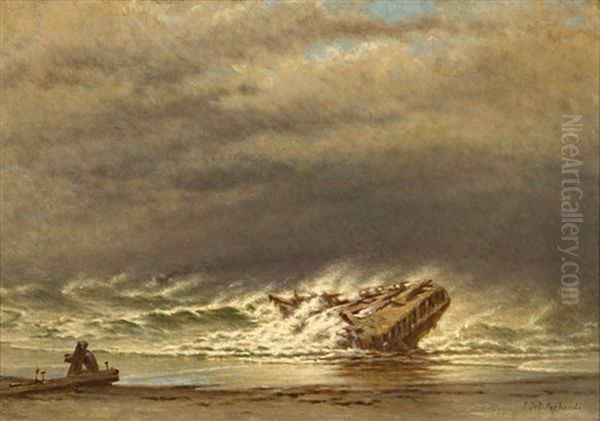 Shipwreck At Anglesea, Nj Oil Painting by Frederick Debourg Richards