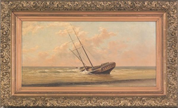 A Wrecked Ship On A Beach Oil Painting by Frederick Debourg Richards