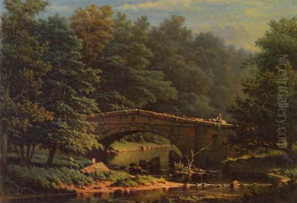 Crossing The Bridge Oil Painting by Frederick Debourg Richards