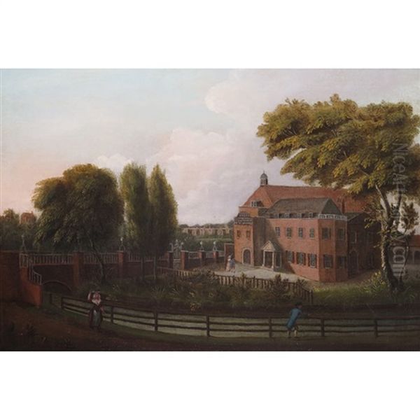 South West View Of Sadler's Wells Theatre, A Gentleman Fishing In The New River Oil Painting by John Inigo Richards