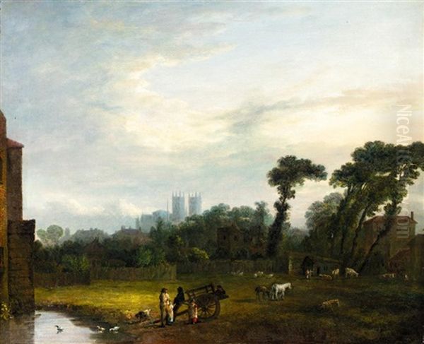 View Across Fields Looking Towards Westminster Abbey Oil Painting by John Inigo Richards