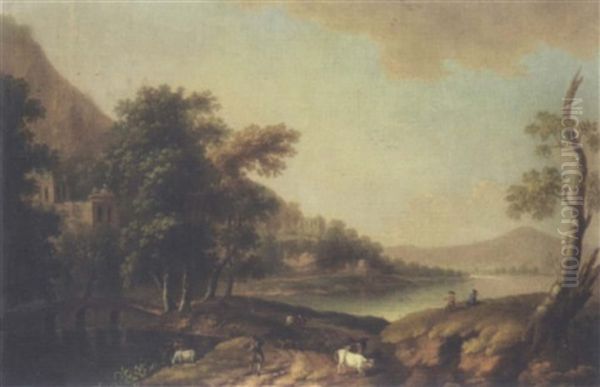 An Italianate Landscape Oil Painting by John Inigo Richards