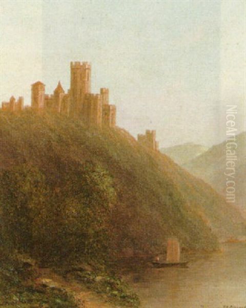 View Of A Castle From A River Bank Oil Painting by Thomas Addison Richards