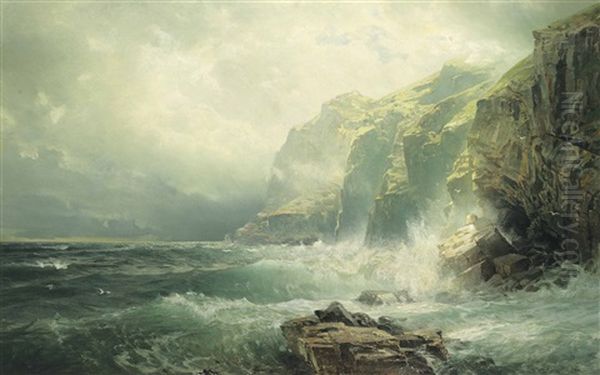 Rocky Coastline, Cornwall Oil Painting by William Trost Richards