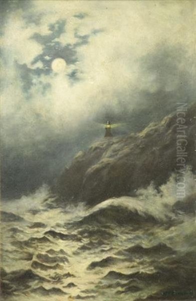 Longship's Lighthouse Lands End, Cornwall Oil Painting by William Trost Richards