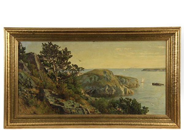 Rocky Coast And Seascape With Sailboats And Steamer Oil Painting by William Trost Richards