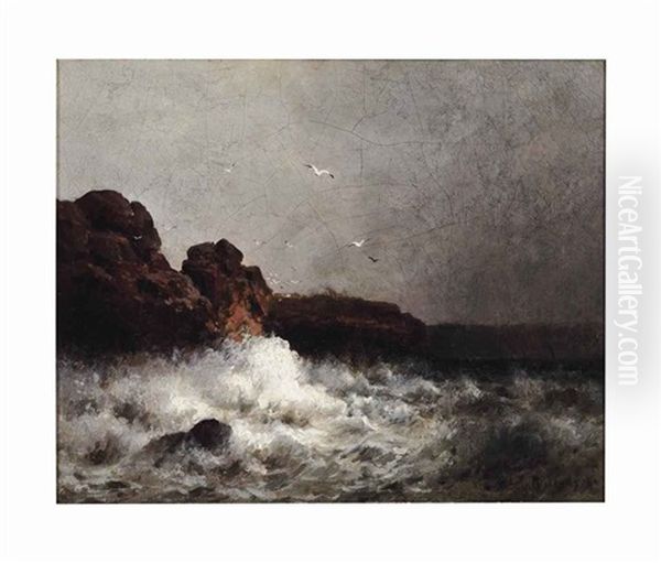 Birds Over Rough Seas Oil Painting by William Trost Richards