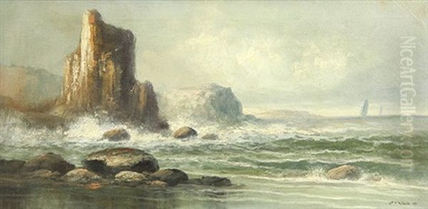 Rocky Coastline With The Ships In The Distance Oil Painting by William Trost Richards