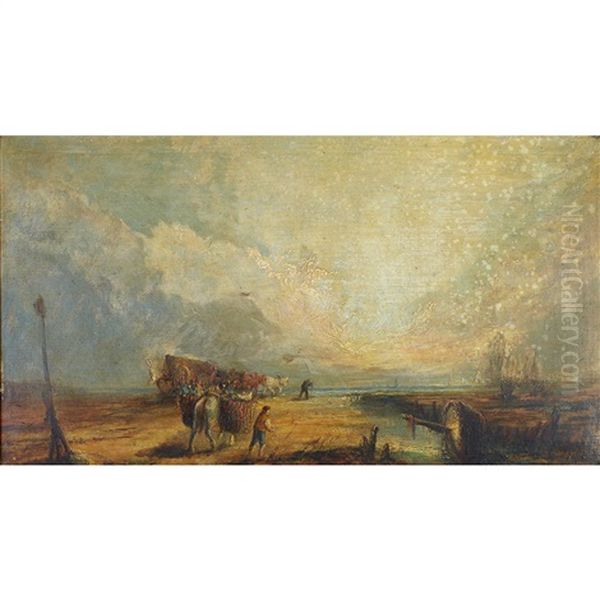 Lancashire Sands; Fisherfolk On The Beach; Beached Boat (3 Works) Oil Painting by William Trost Richards