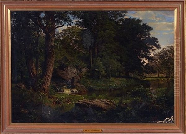 Woodland Landscape With Trickling Rocks And Pond Oil Painting by William Trost Richards