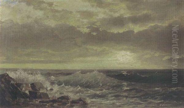 Waves Crashing On A Rocky Beach Oil Painting by William Trost Richards