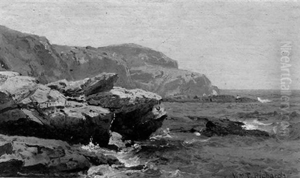 Waves Breaking Against The Rocky Coastline Oil Painting by William Trost Richards