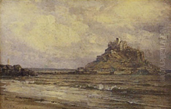 Coastal Scene With A Castle On An Island With Surrounding Buildings Oil Painting by William Trost Richards