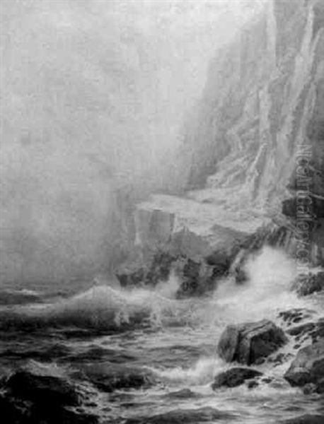 Cliffside Seascape Oil Painting by William Trost Richards