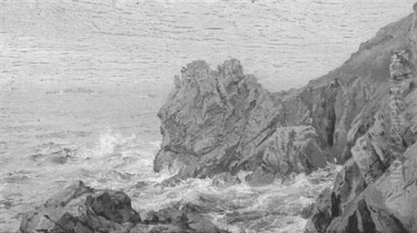 Waves Crashing On A Rockey Coast Oil Painting by William Trost Richards