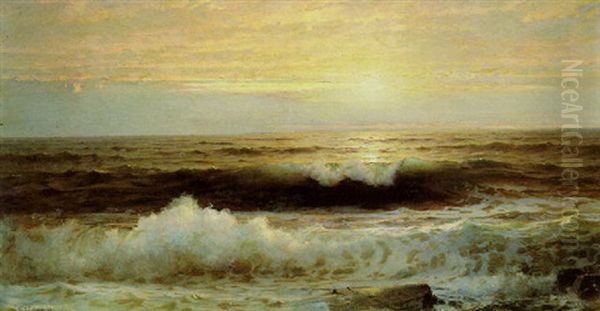 An Orange Sunset Waning Low Oil Painting by William Trost Richards