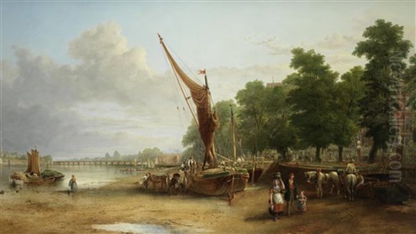 The Thames At Chelsea Reach Oil Painting by Thomas Miles Richardson the Elder