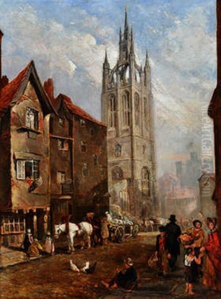 St. Nicholas' Church And The Cloth Market, Newcastle Oil Painting by Thomas Miles Richardson the Younger