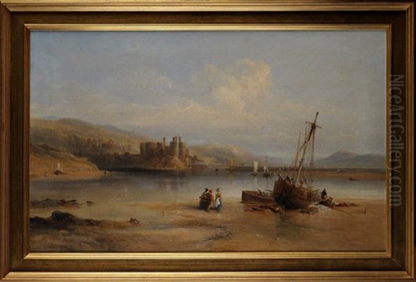 Conway Castle With Fishing Boats In The Foreground Oil Painting by Thomas Miles Richardson the Younger